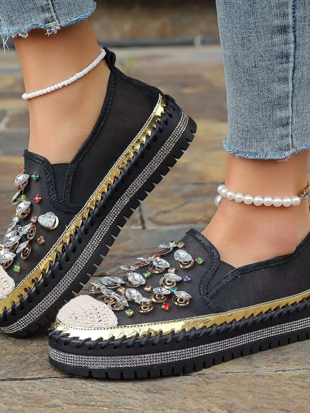 Rhinestone Embellished Platform Loafers, image 3