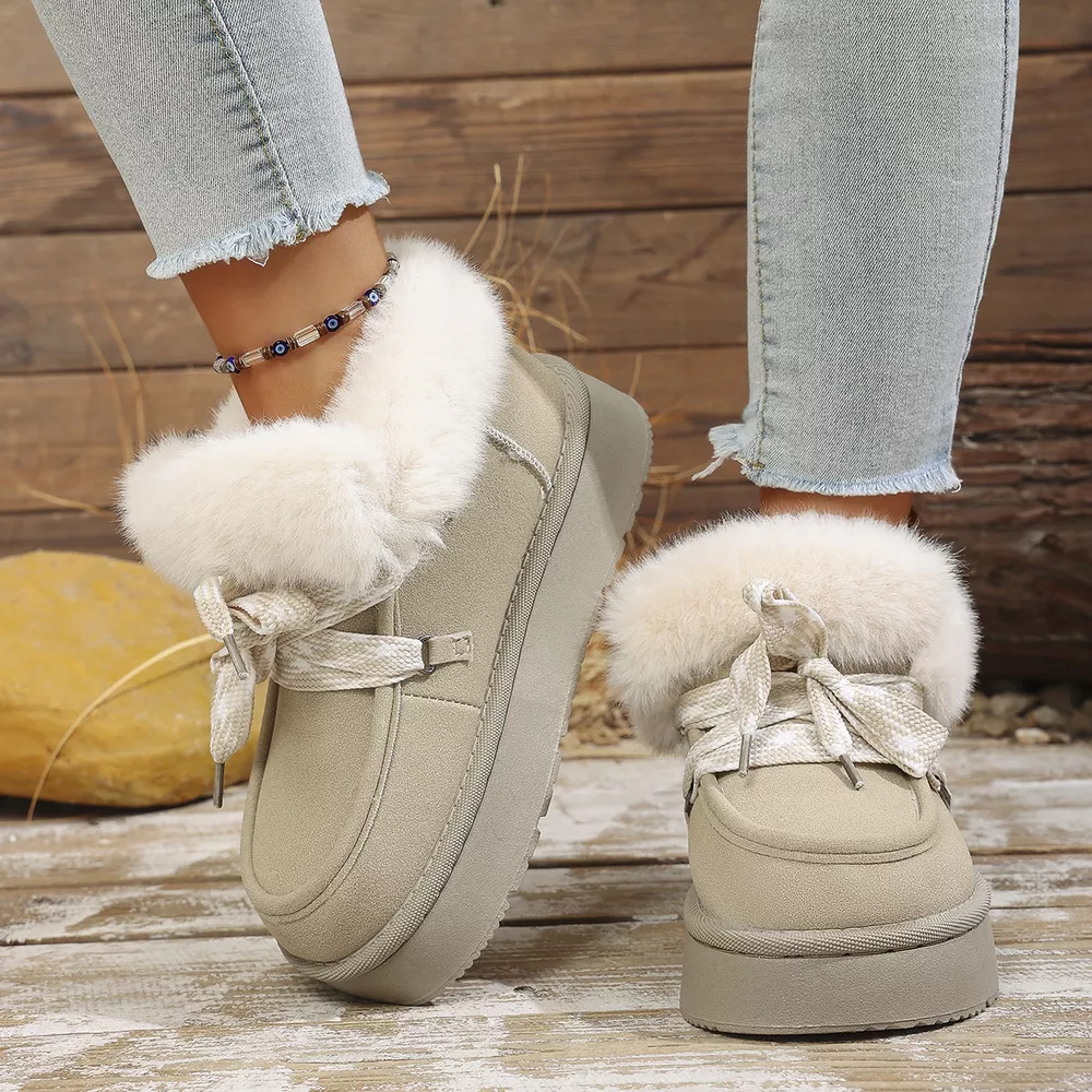 Plush Faux Fur Lined Platform Boots with Ribbon Lacing, image 6