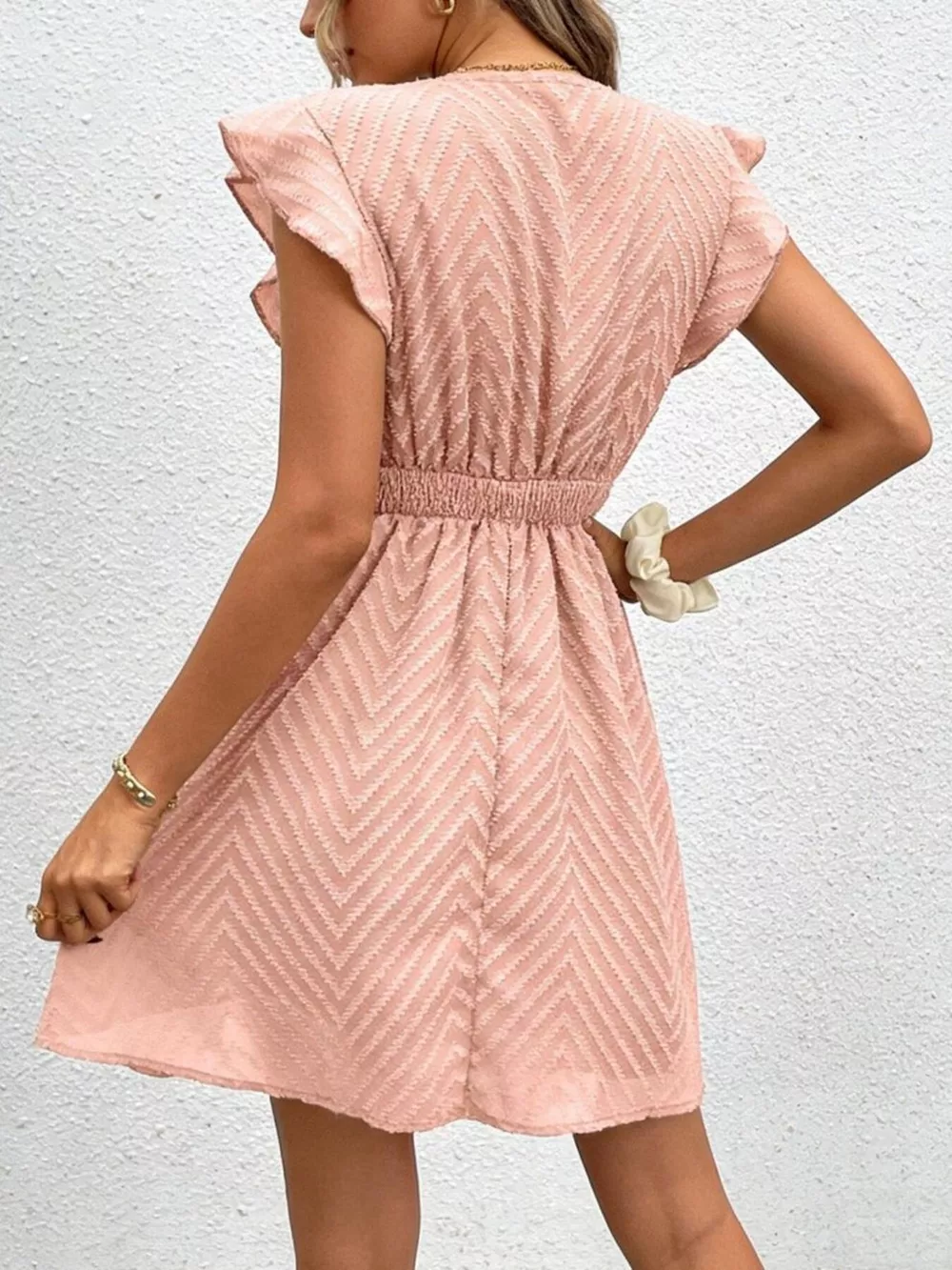 V-Neck Ruffle Sleeve Mini Dress, image 6