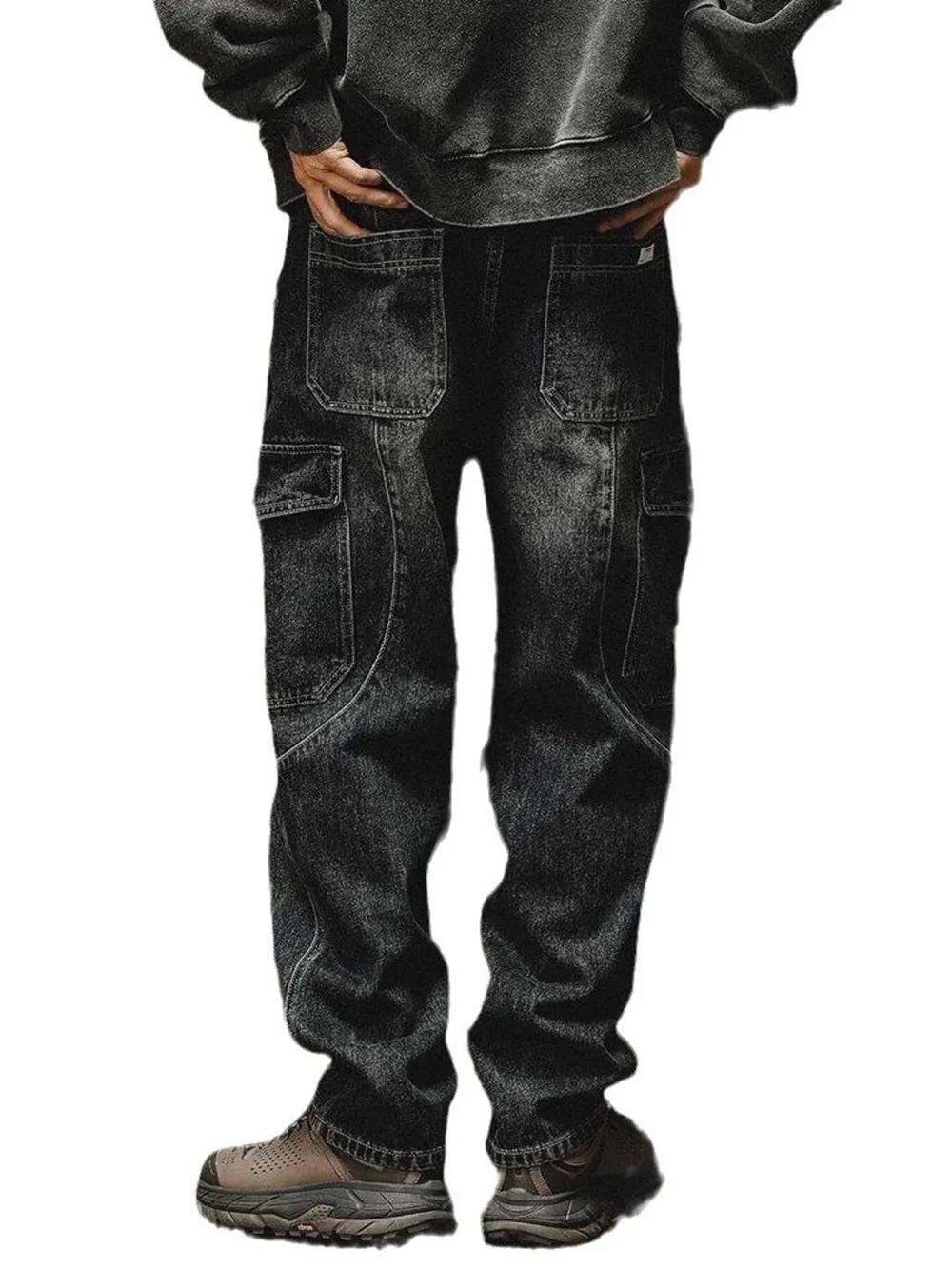 Men's Washed Wide Leg Cargo Jeans, image 4