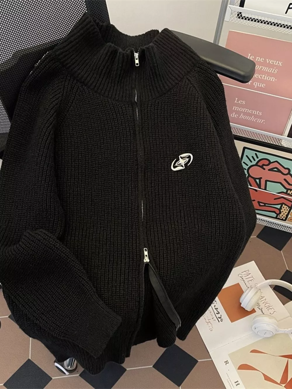 Men's Plus Size Zip-Up Ribbed Cardigan