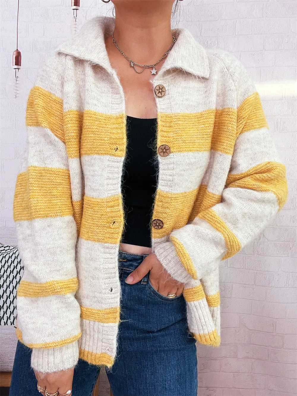 Striped Button-Up Cozy Cardigan, image 20