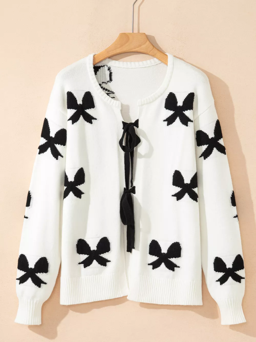Tie Front Bow Pattern Cardigan, image 7