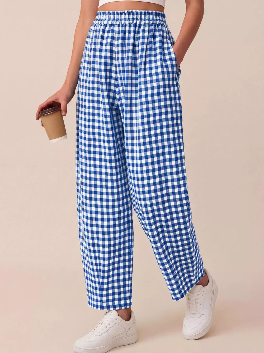 Gingham Wide-Leg Casual Pants, image 7