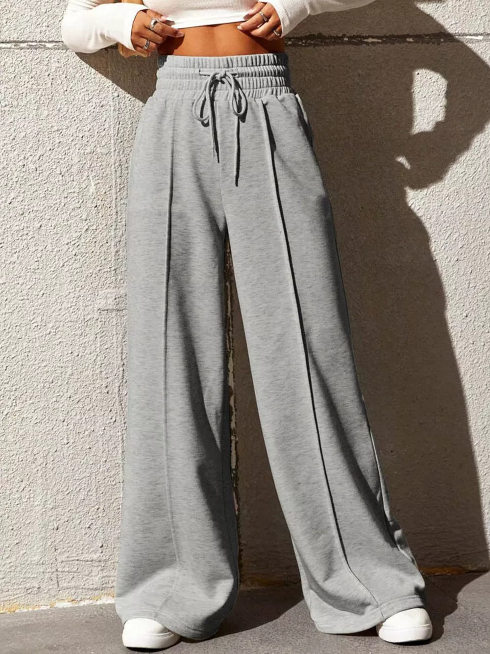 Wide Leg Drawstring Waist Pants, image 2
