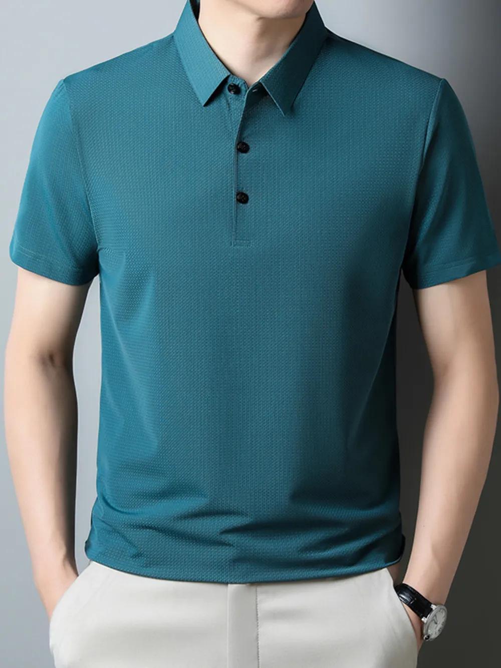 Men's Plus Size Classic Textured Slim Fit Polo Shirt, image 2