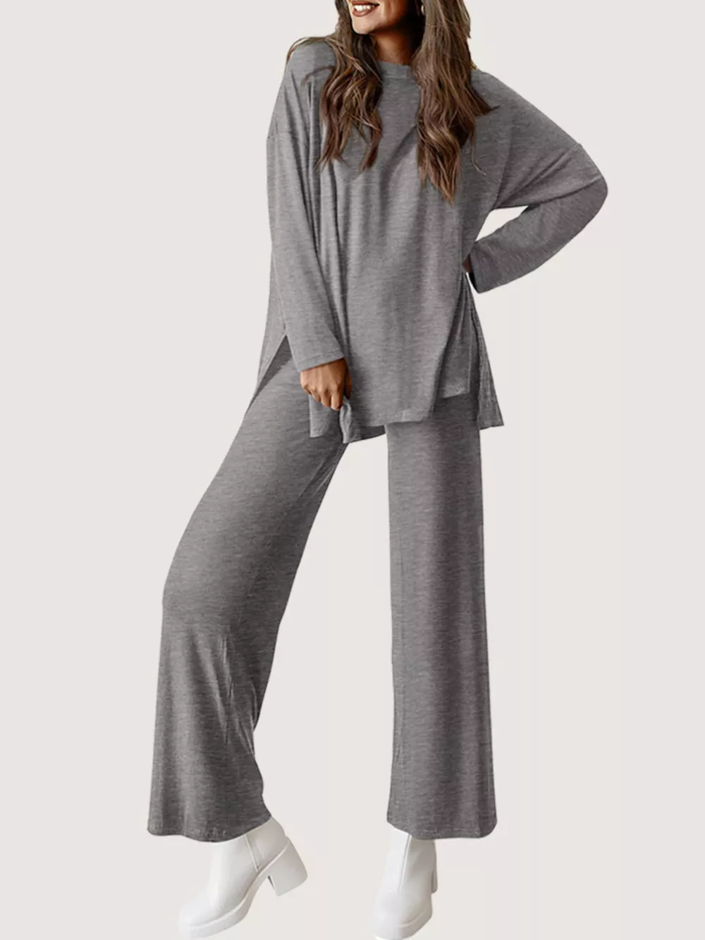 Casual Loose Long Sleeve Top and Wide Leg Pants Set, image 8
