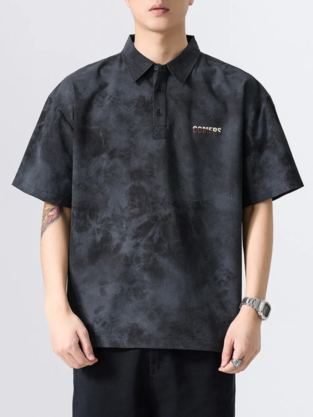 Men's Plus Size Tie-Dye Short Sleeve Polo Shirt, image 3