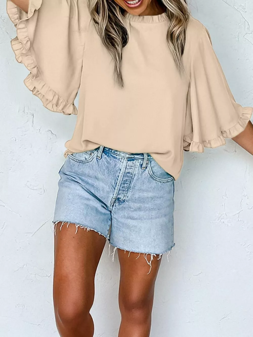 Ruffle Trim Half Sleeve Blouse, image 8