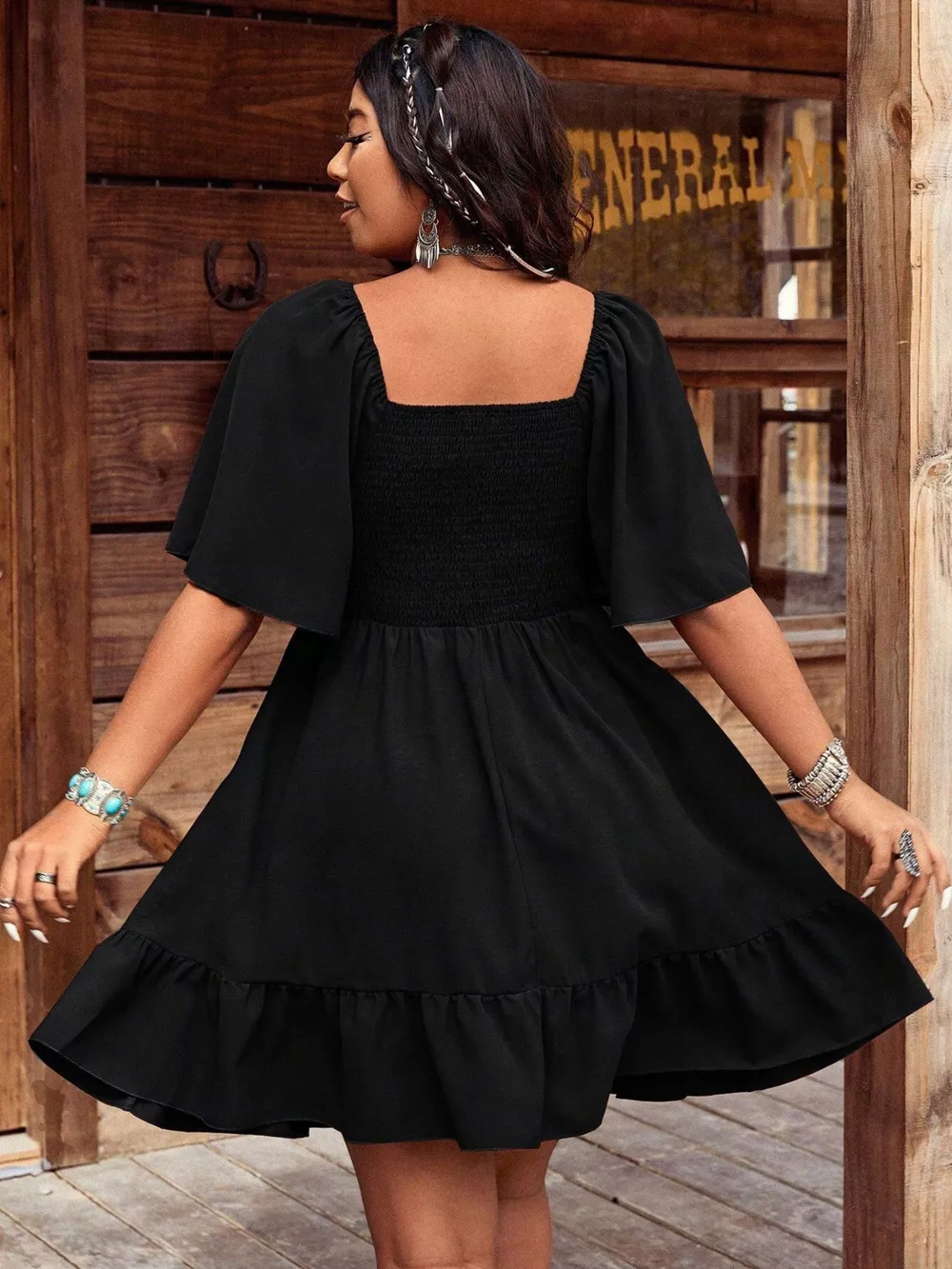 Embroidered Flutter Sleeve Mini Dress, image 20
