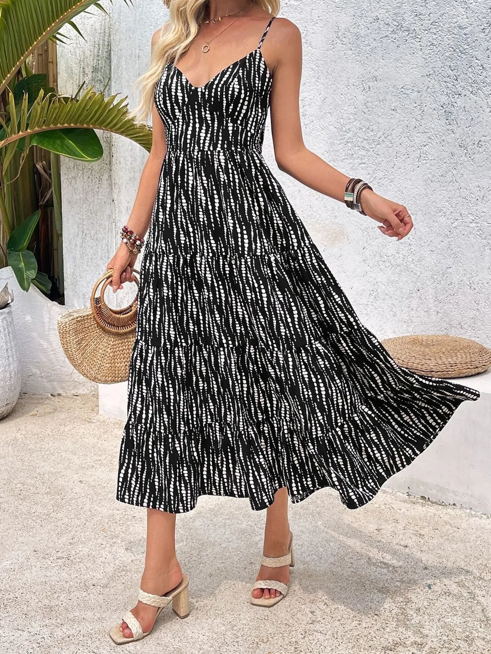 Tie Back Tiered Midi Cami Dress, image 3
