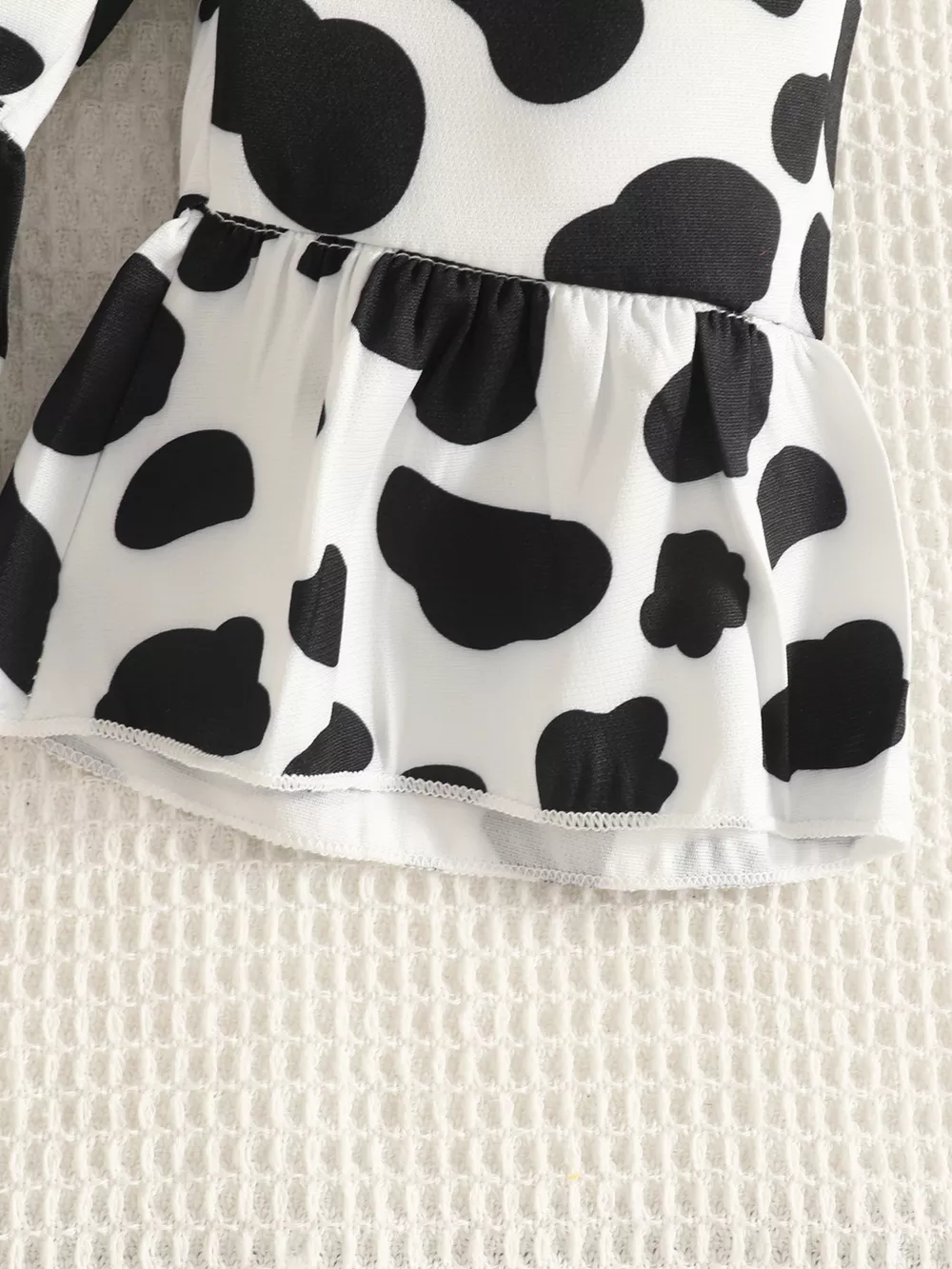 Children's Cow Print Ruffle Jumpsuit and Bodysuit Set with Headband, image 3