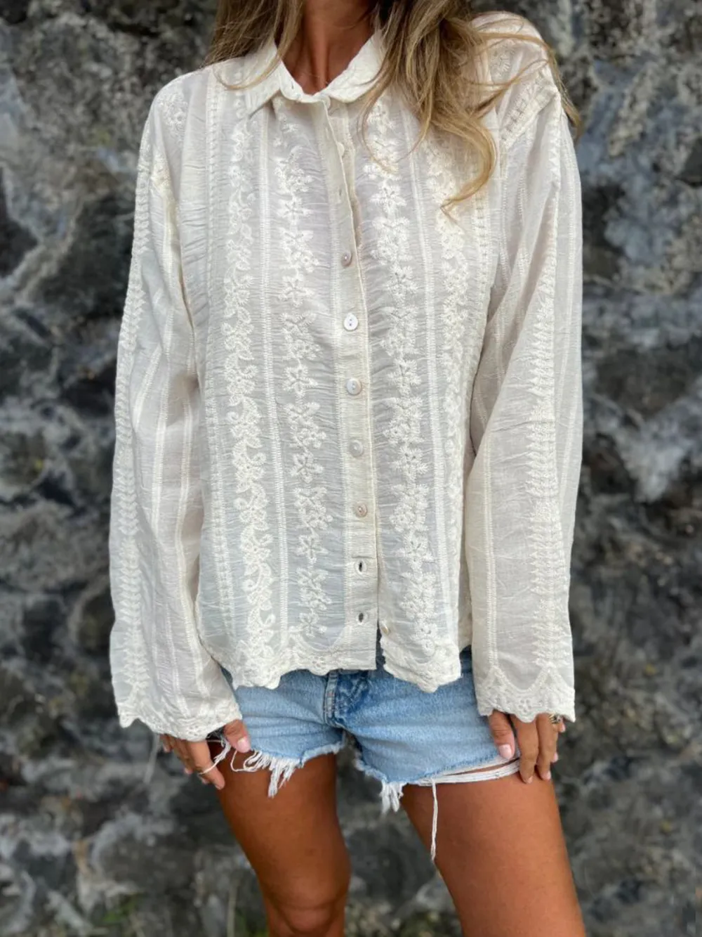 Floral Embroidered Button Down Shirt, image 8