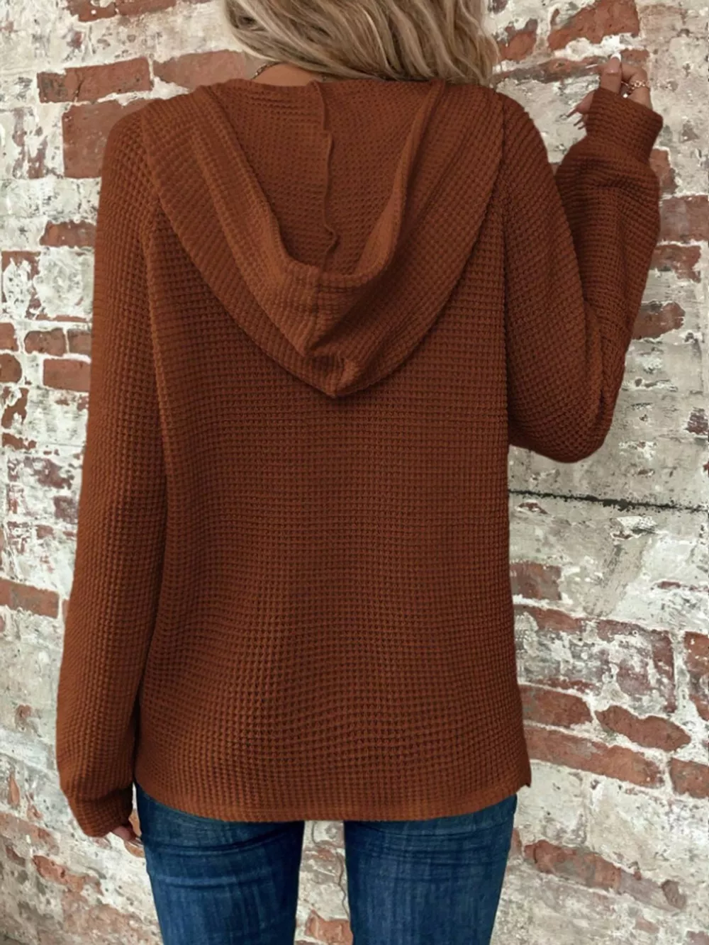 Waffle Knit Button Detail Hoodie, image 29