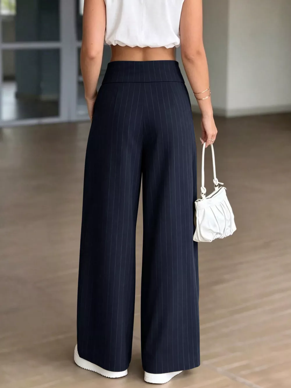 High-Waisted Wide-Leg Pinstripe Pants, image 7