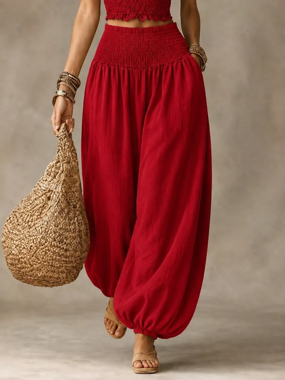 Full Size Smocked Harem Pants Plus Size, image 10