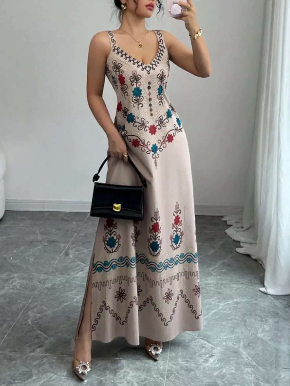 Floral Sleeveless Maxi Dress with Side Slit, image 4