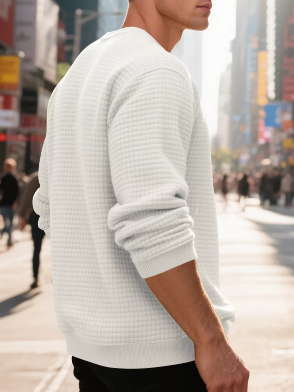 Men's Full Size Classic Waffle-Knit Crew Neck Sweatshirt Plus Size, image 9