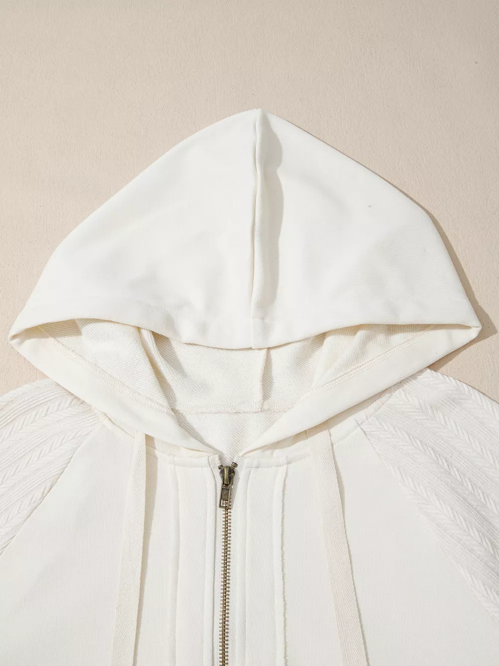 Solid Color Textured Sleeve Patchwork Half Zip Hoodie, image 8