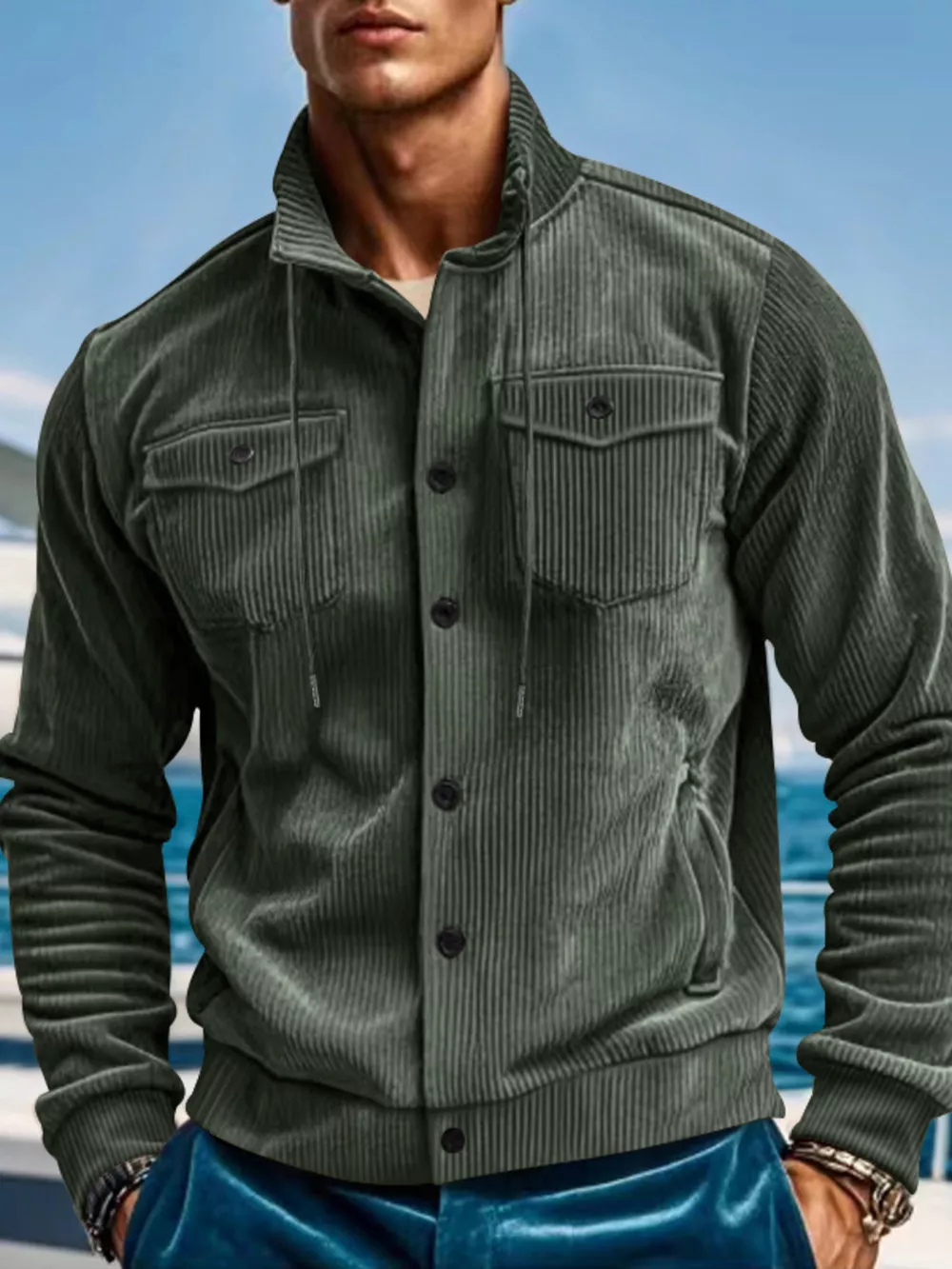 Men's Full Size Corduroy Button Up Casual Jacket Plus Size, image 12