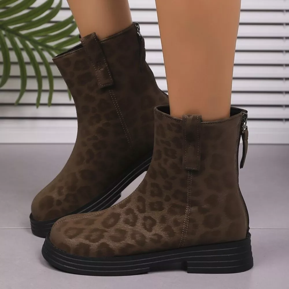 Leopard Round Toe Block Heels Boots, image 4