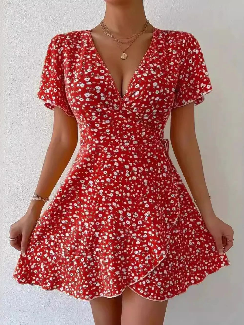 Floral Flutter Sleeve Wrap Mini Dress, image 9