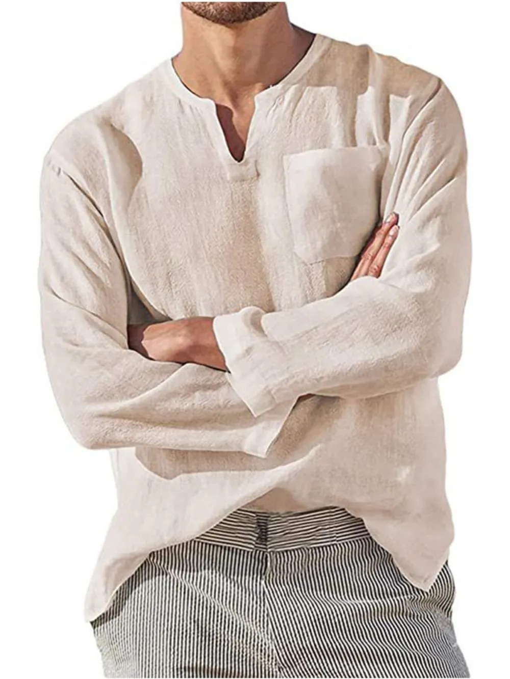 Men's Full Size Notched Long Sleeve Top Plus Size, image 2