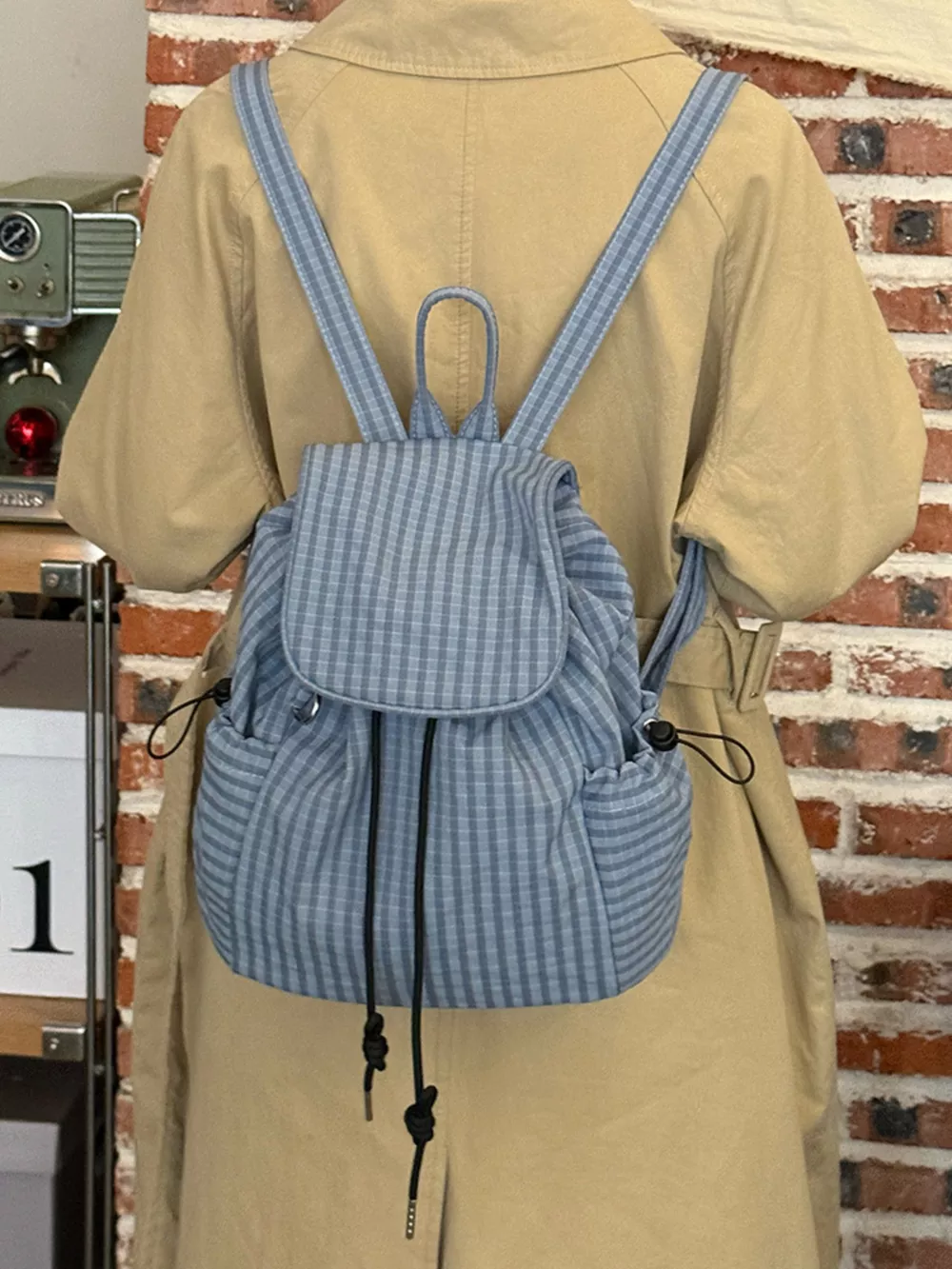 Plaid Drawstring Closure Backpack Bag, image 8