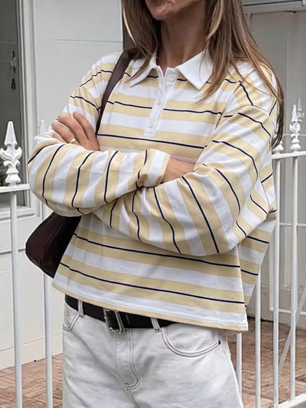 Striped Long Sleeve Polo Top, image 5