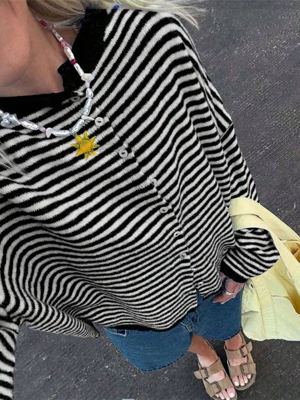 Striped Knit Button Up Cardigan, image 15
