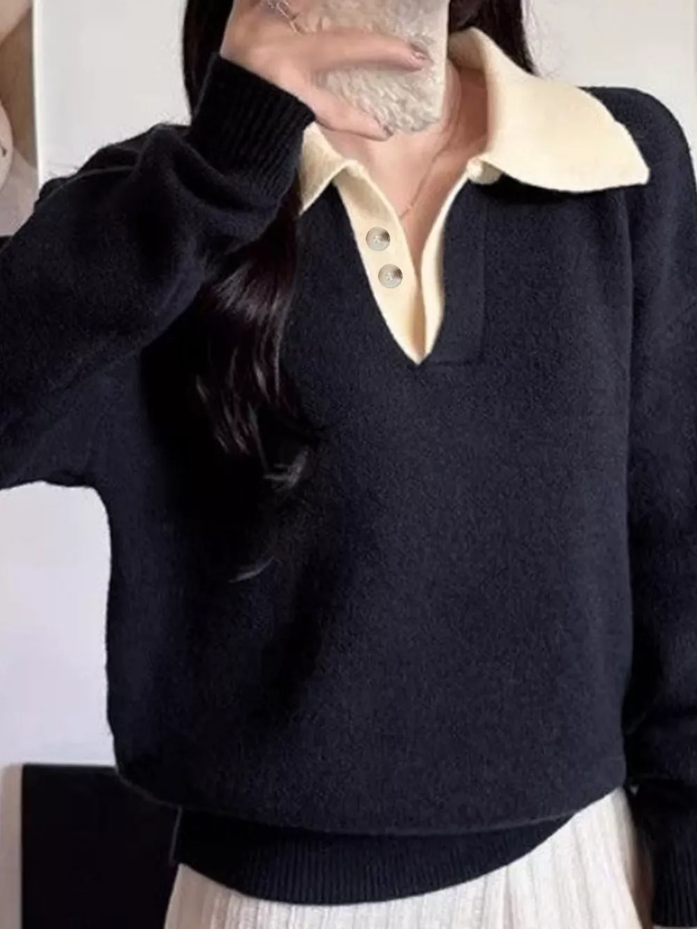 Polo Collar Dropped Shoulder Sweater, image 5