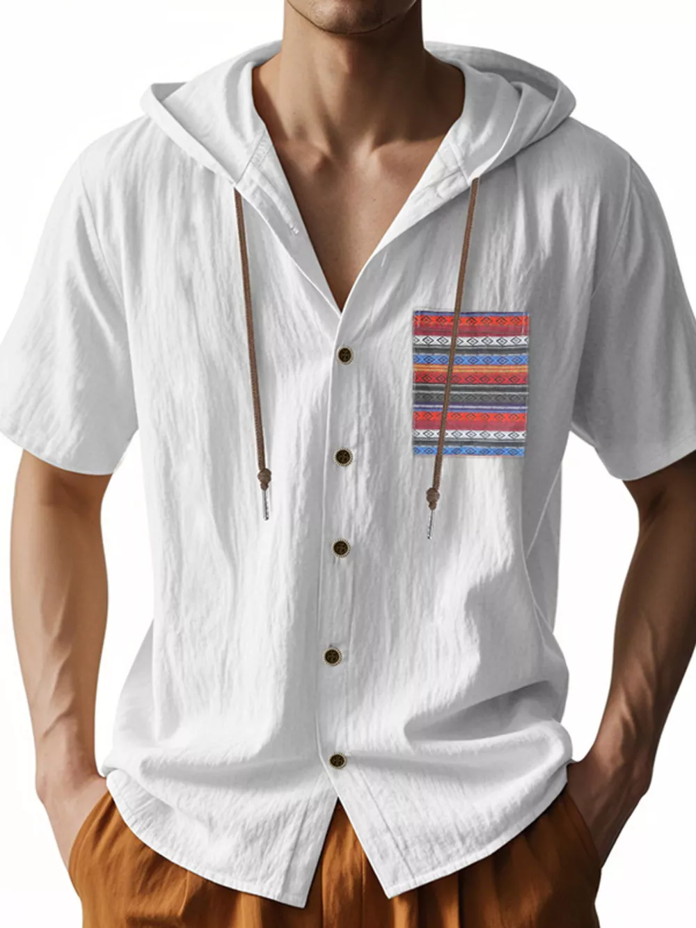 Men's Full Size Casual Hooded Short Sleeve Shirt Plus Size, image 14