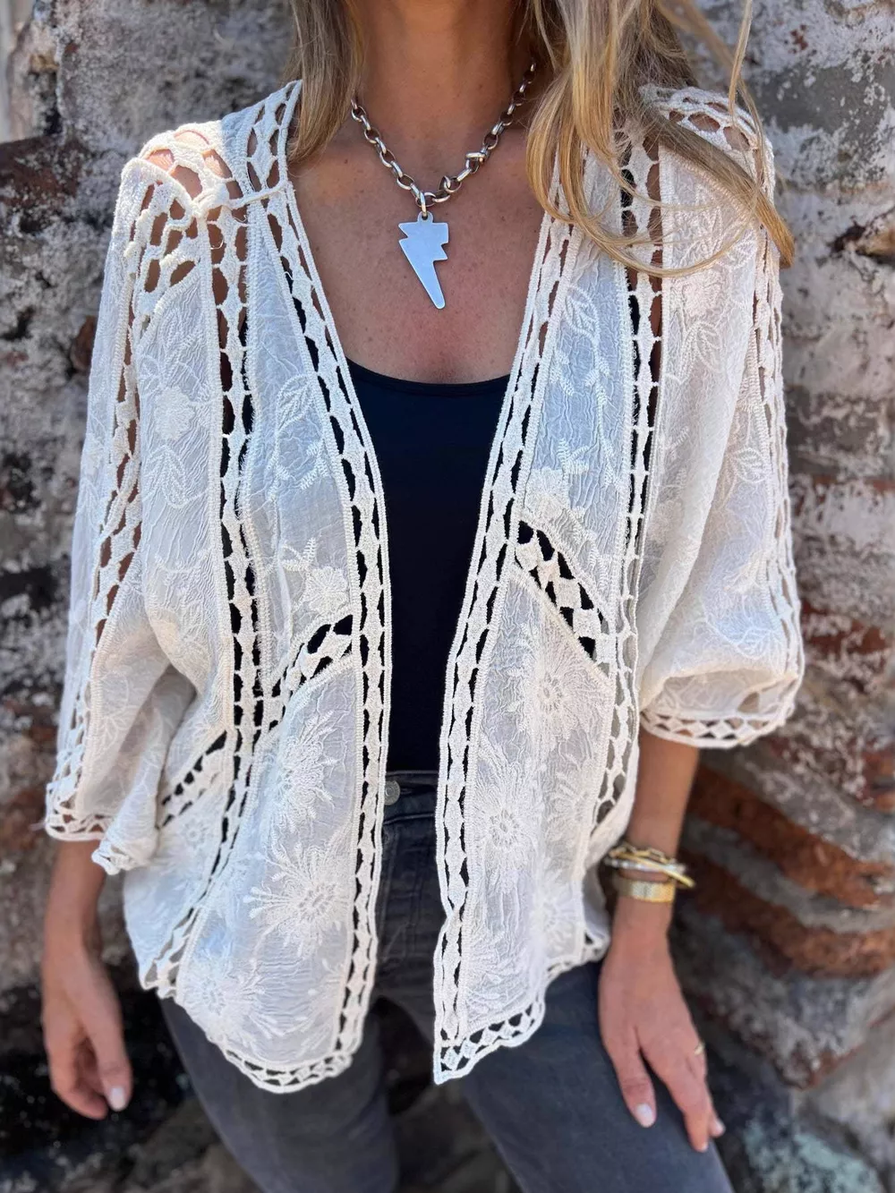 Full Size Embroidered Open Front Cardigan Plus Size, image 8