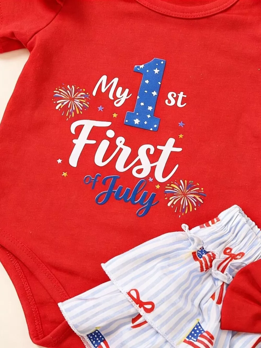 Children's My First 4th of July Bodysuit & Skort & Headband Set, image 3