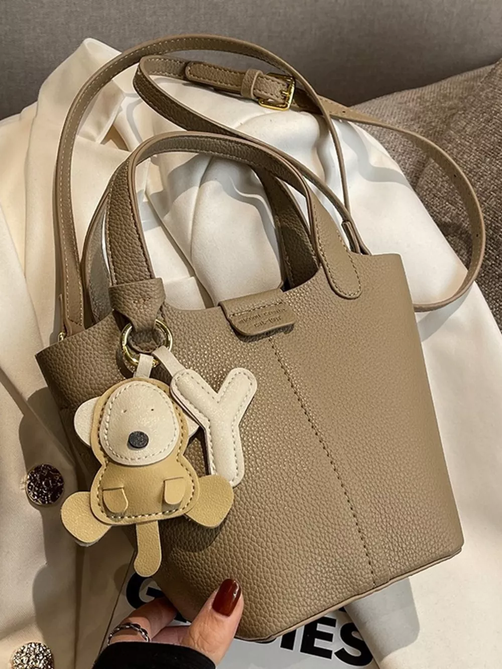 Leather Bucket Crossbody Bag, image 2