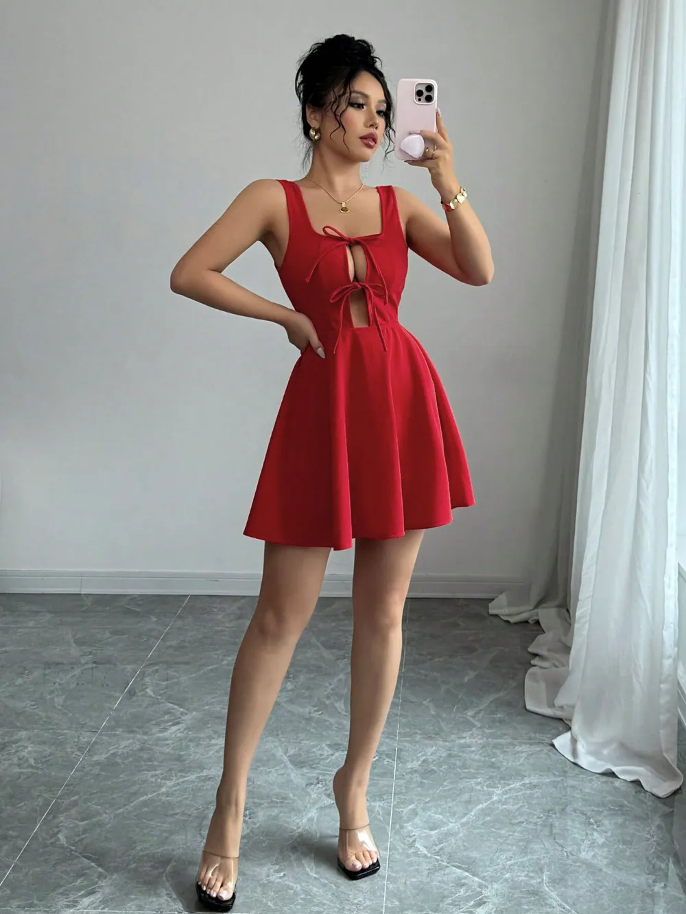 Tie Front Wide Strap Dress, image 5