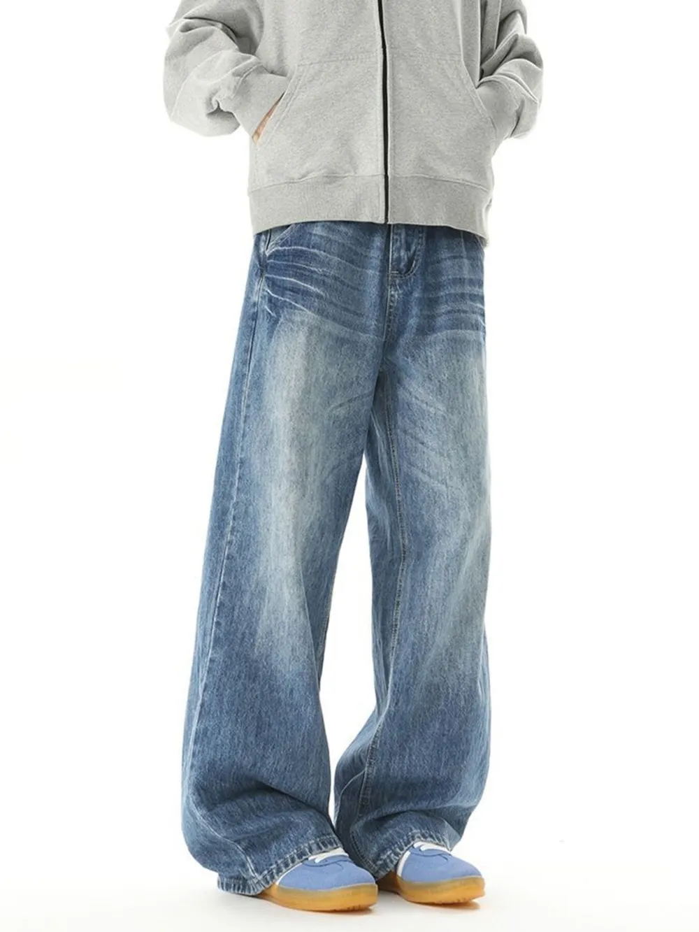 Men's Washed Wide Leg Jeans, image 4