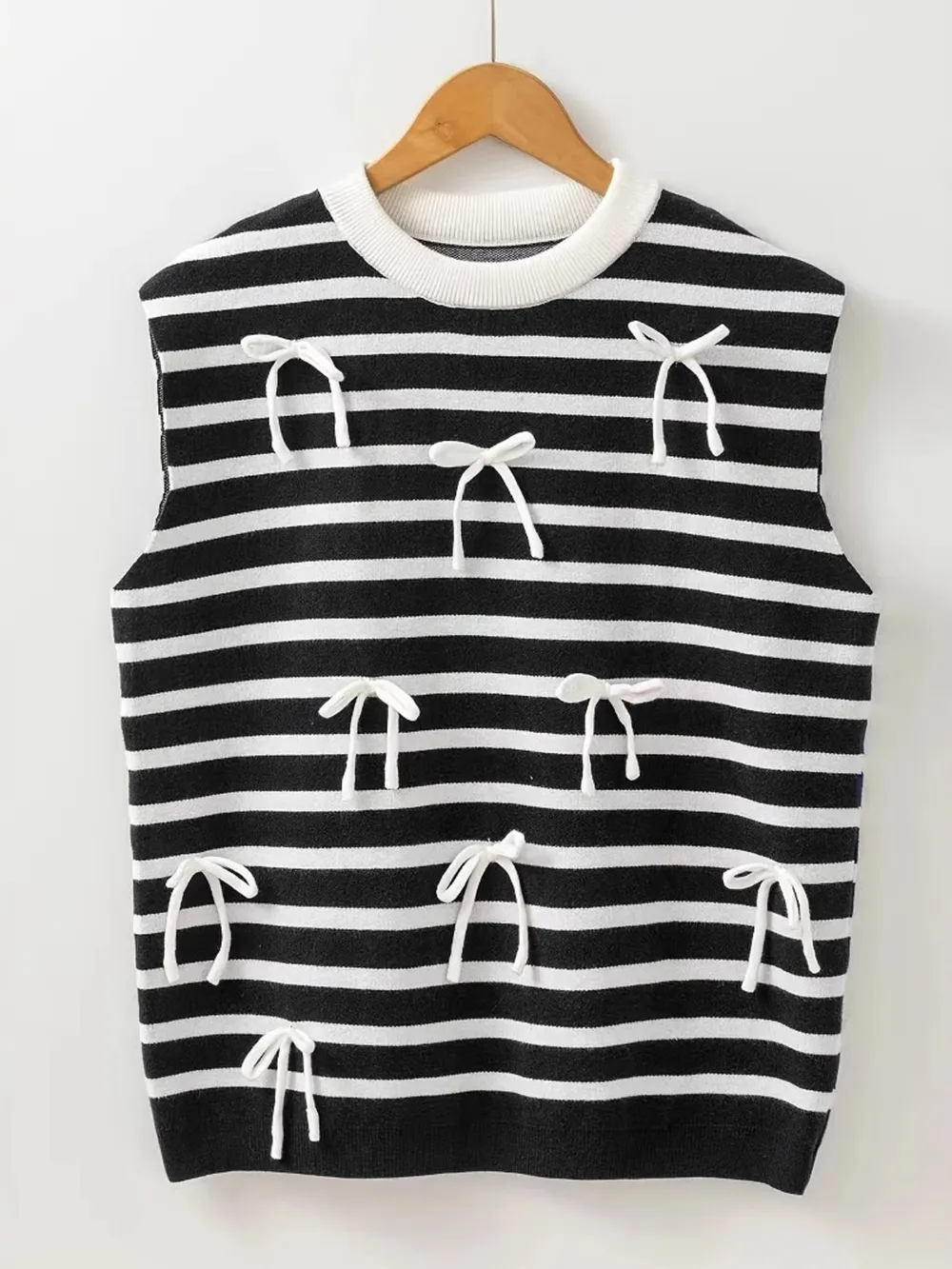 Bow Striped Round Neck Sweater Vest, image 4