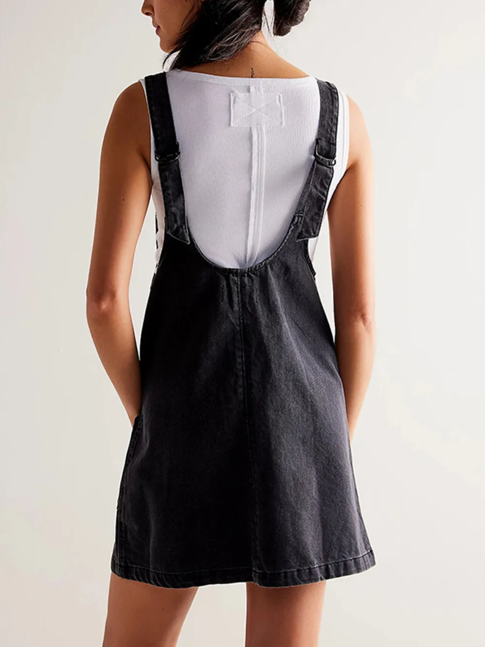 Oversized V-Neck Denim Tank Dress with Front Pockets, image 14