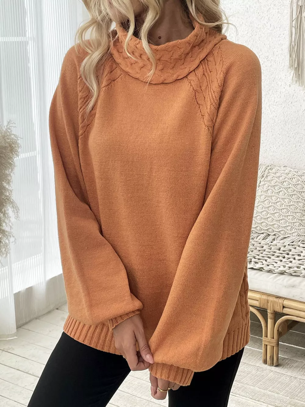 Cable-Knit Turtleneck Long Sleeve Sweater, image 15