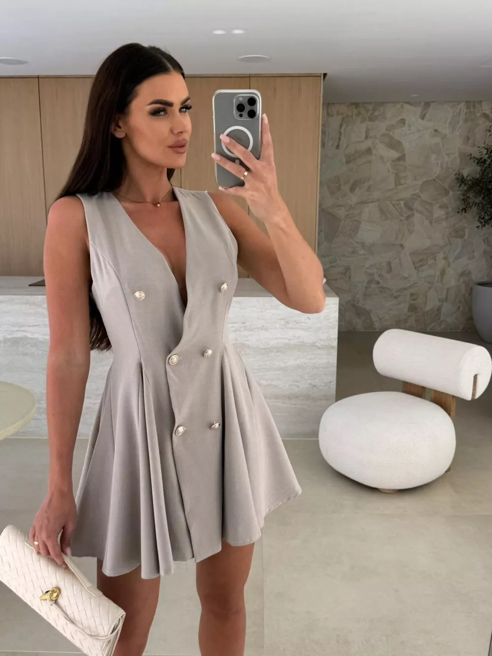 Double-Breasted V-Neck Mini Dress, image 8