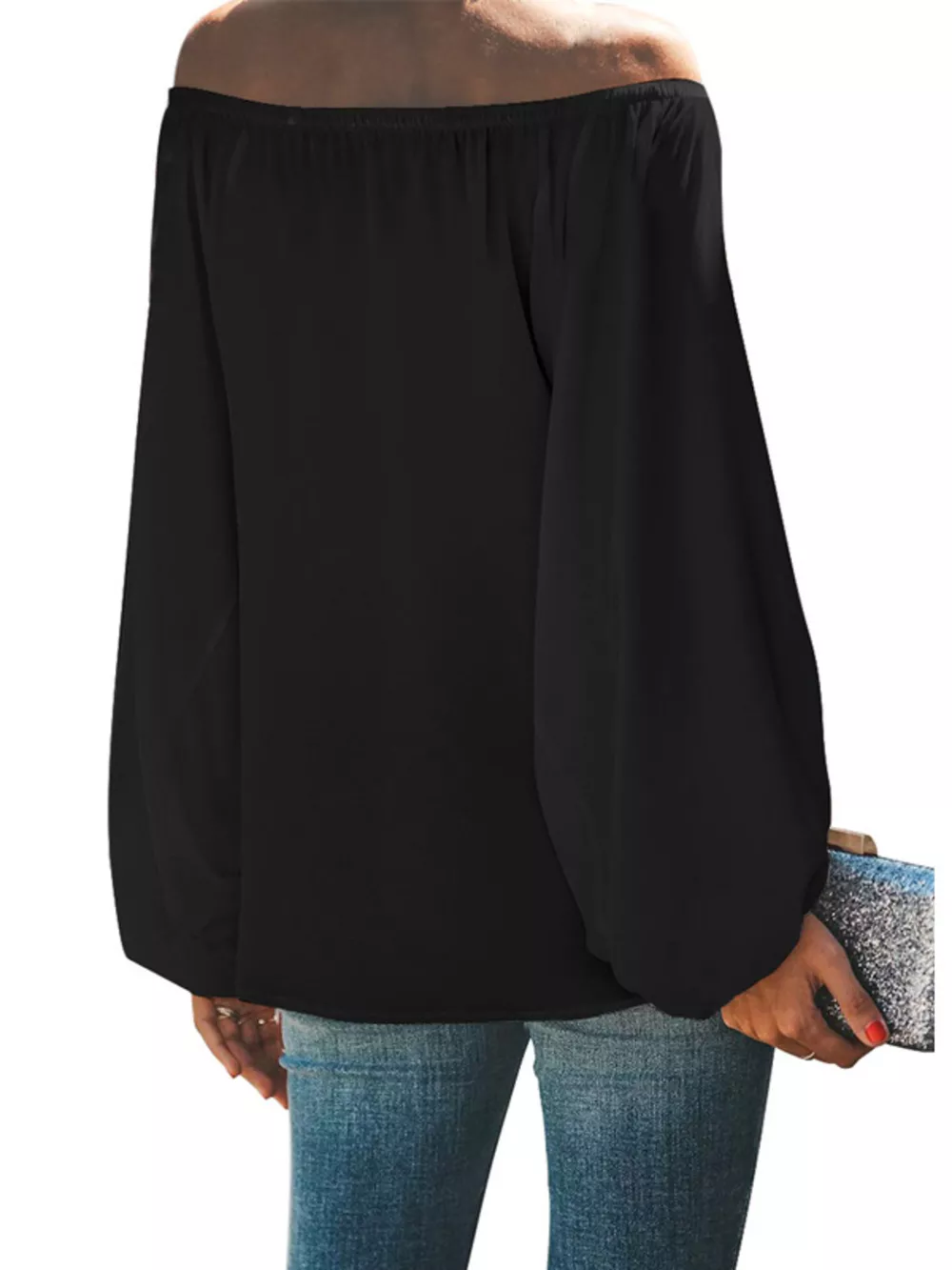 Full Size Off-Shoulder Balloon Sleeve Blouse Plus Size, image 8