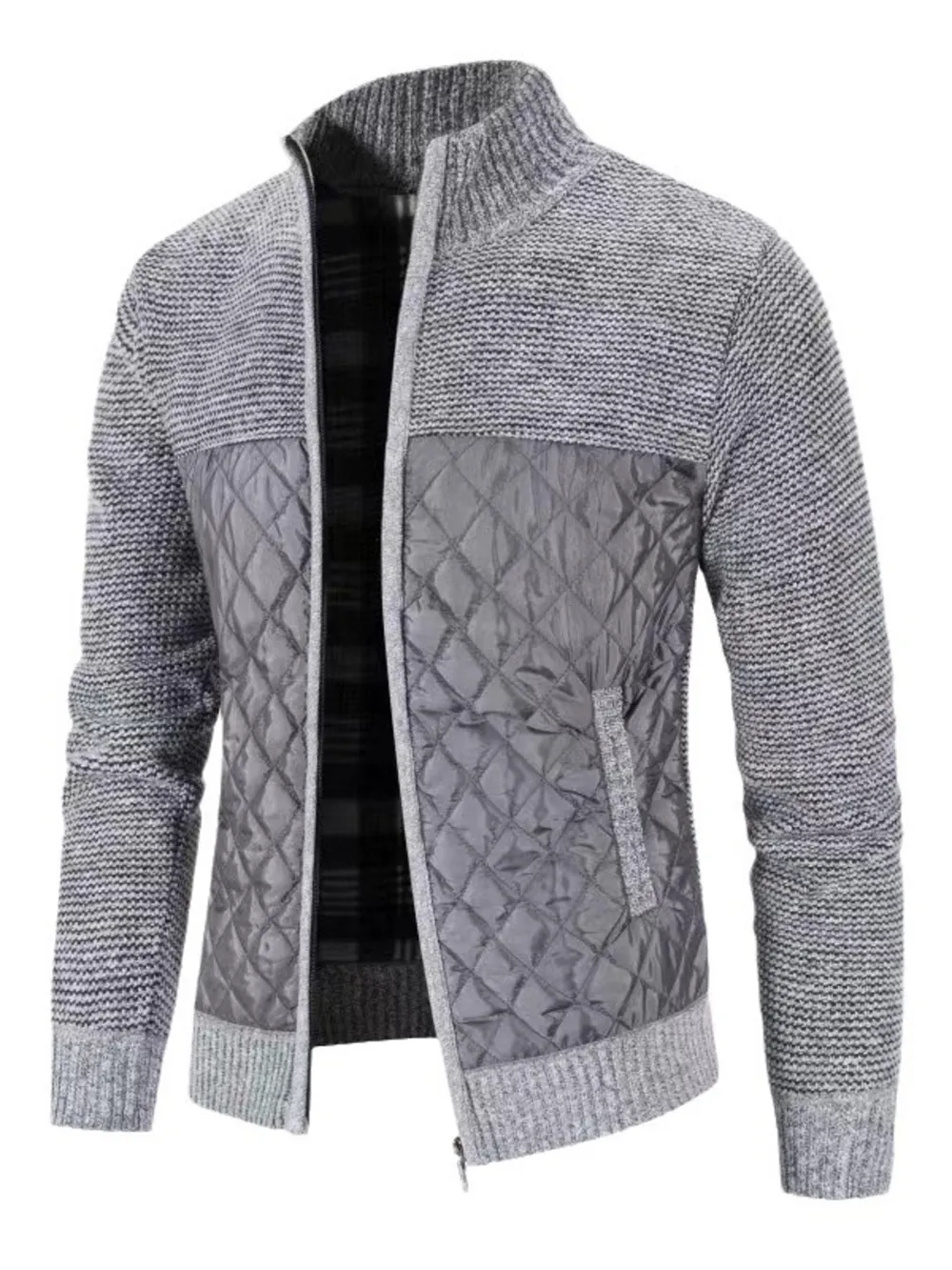 Men's Plus Size Quilted Panel Zip-Up Sweater Cardigan, image 13