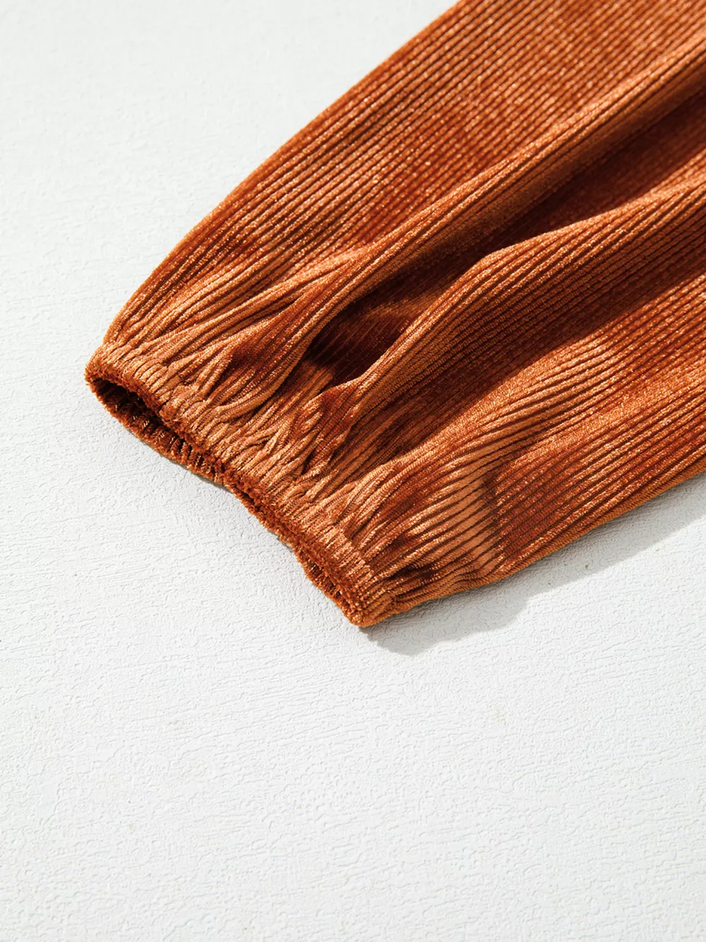 Velvet Ribbed Texture Square Neck Slim Puff Sleeve Top, image 6