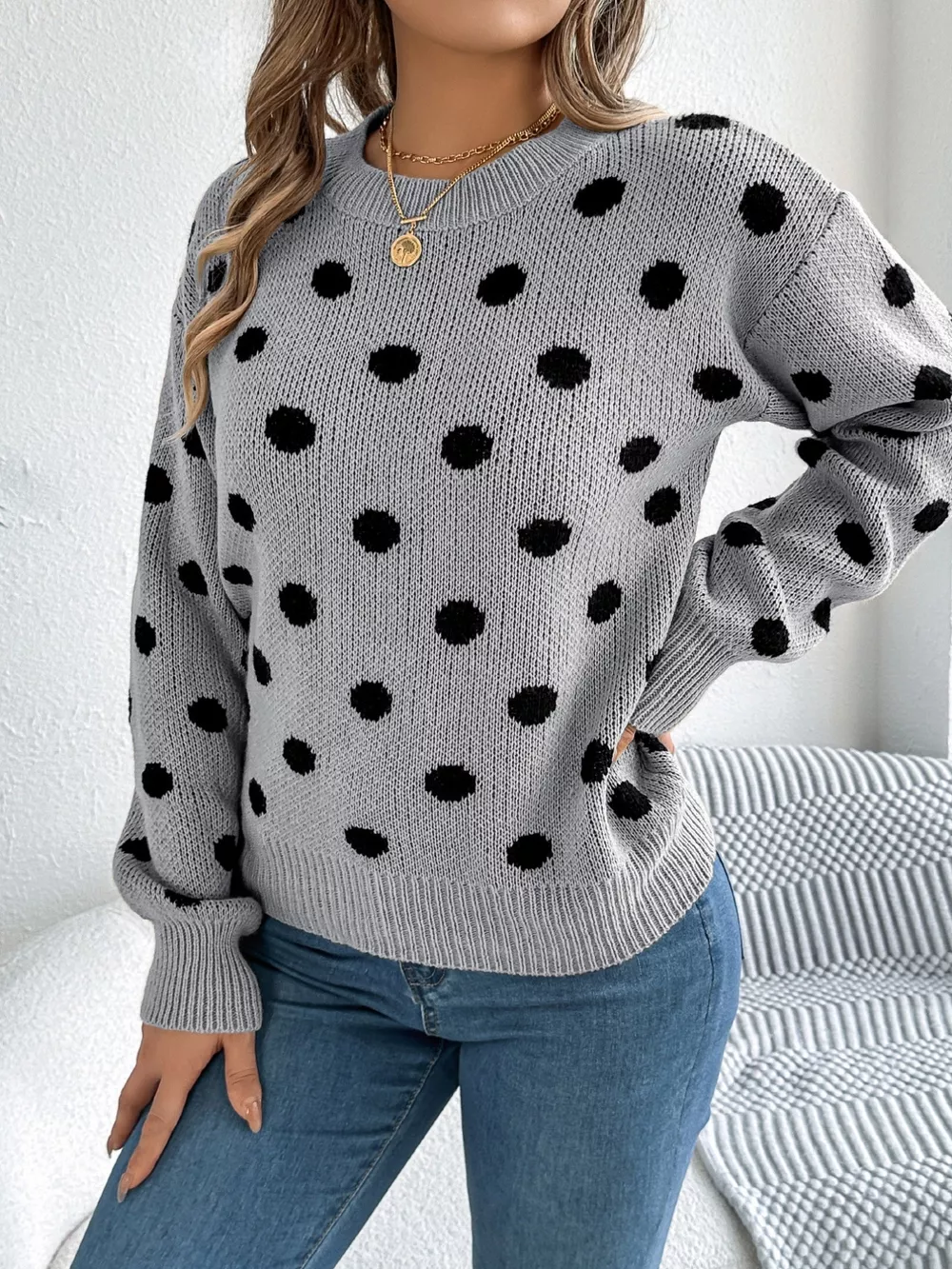 Polka Dot Round Neck Sweater, image 17