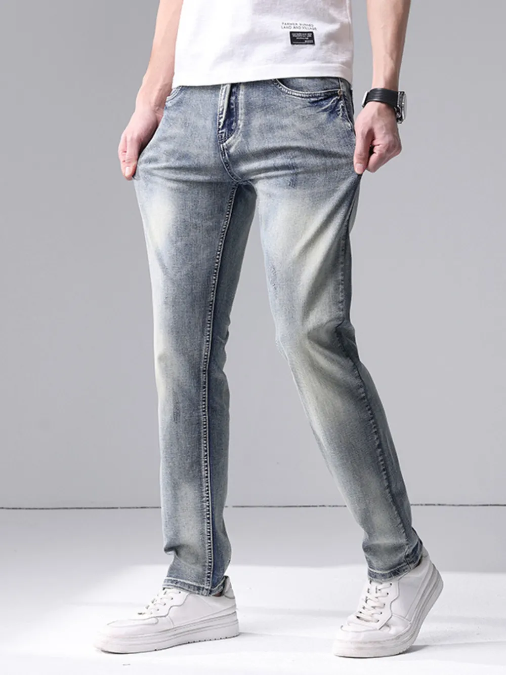 Men's Washed Slim Fit Jeans, image 2