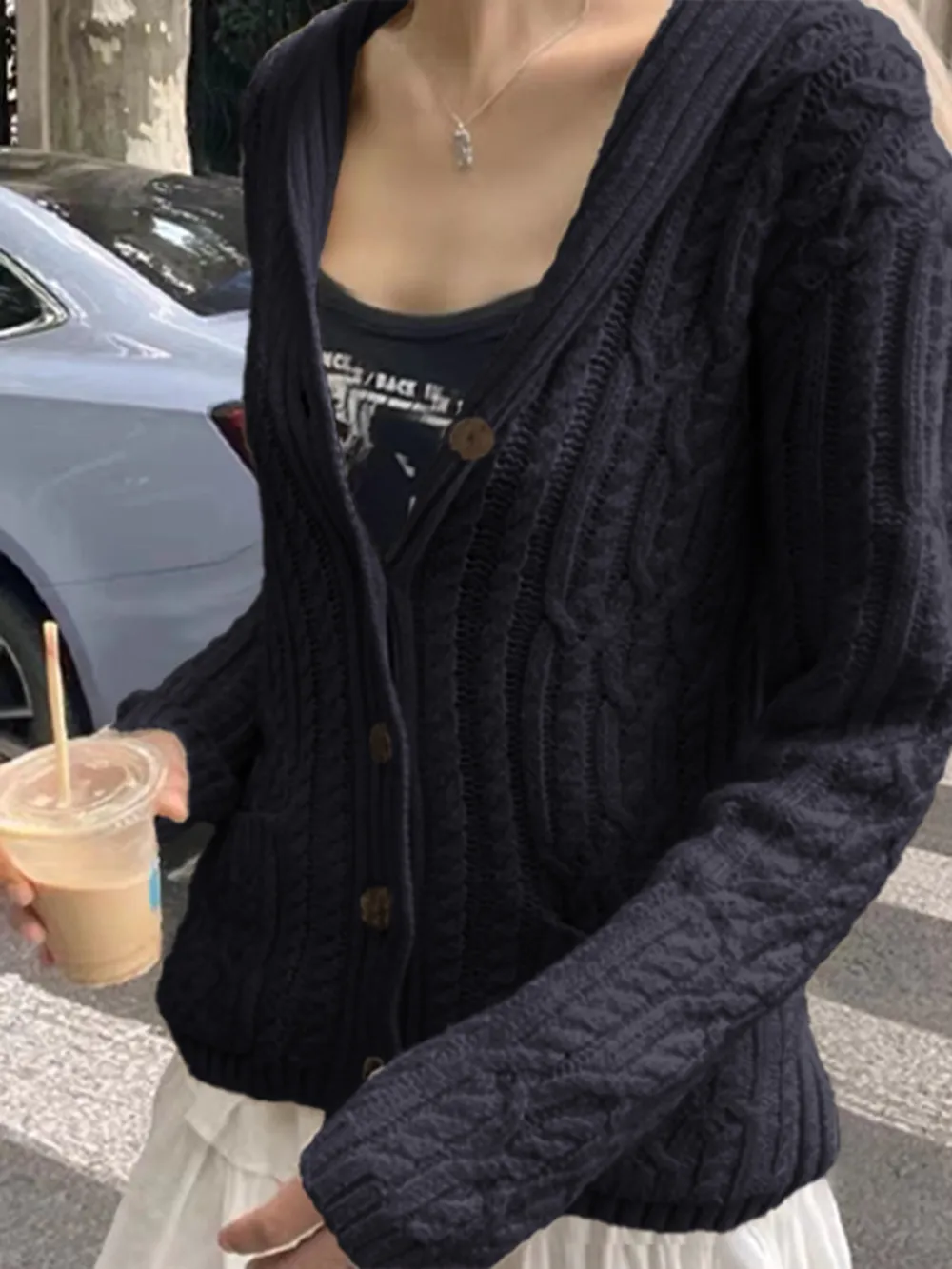 Cable Knit Button Up Cardigan, image 12