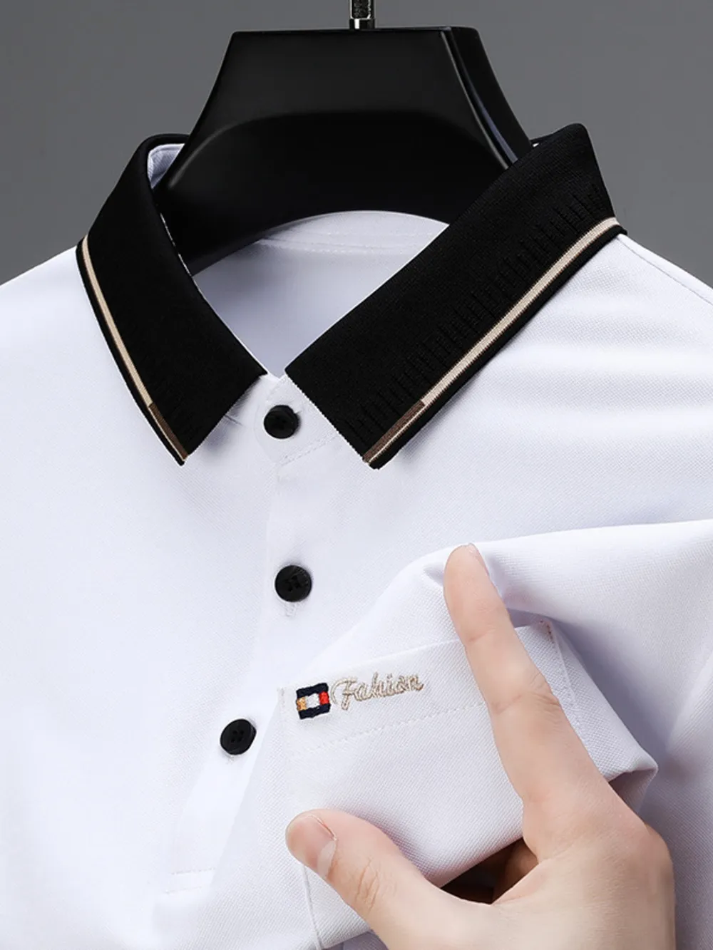 Men's Plus Size Contrast Collar Short Sleeve Polo, image 6