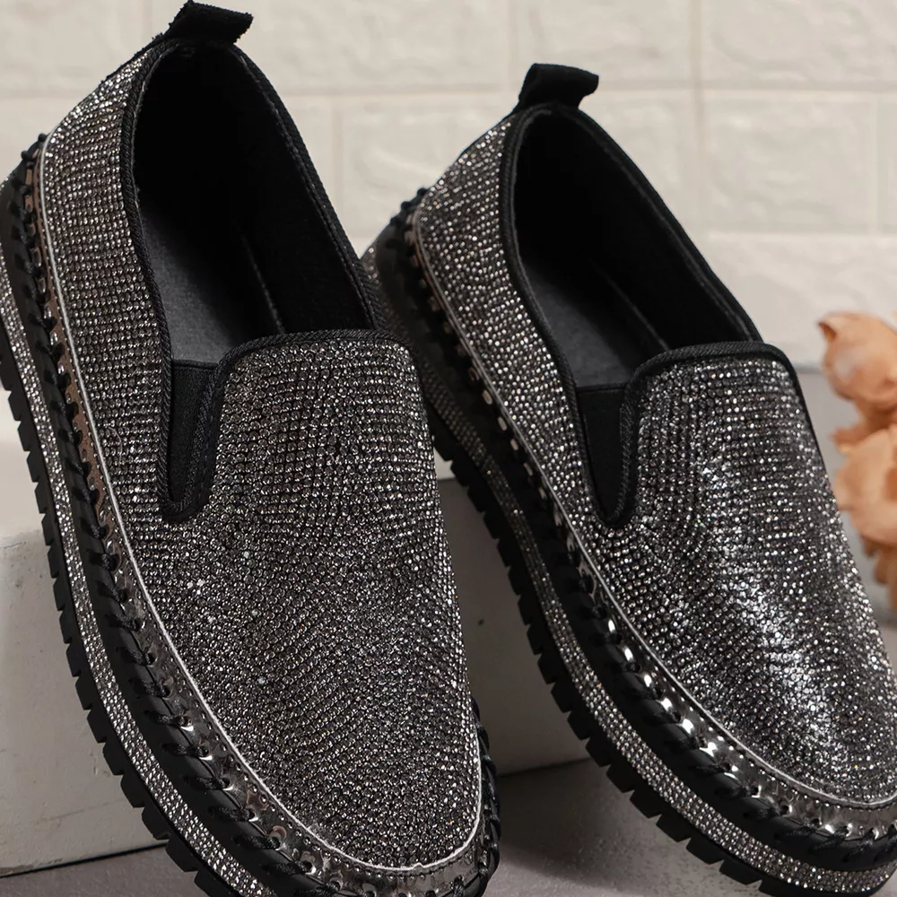 Rhinestone Round Toe Platform Loafers, image 7