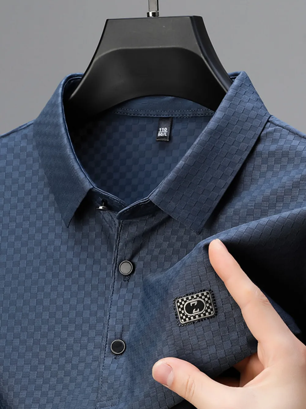 Men's Plus Size Diamond Pattern Short Sleeve Polo Shirt, image 5